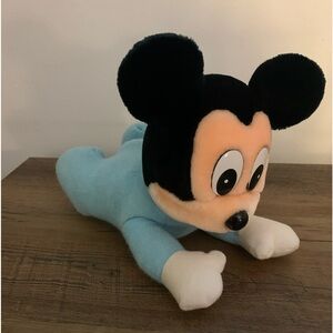 Rare Vintage Walt Disney Disneyland Blue Baby Mickey Mouse Plush Crawling 1984